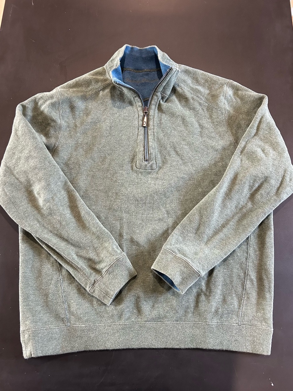 Men's Reversible Quarter-Zip Pullover Sweater - Olive Green & Dark Teal